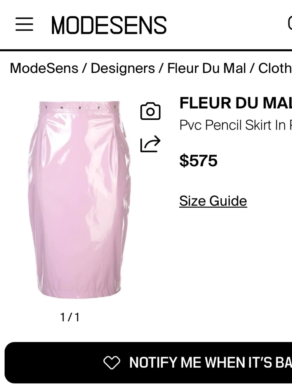 Fleur du Mal Lilac High-Shine PVC Pencil Skirt